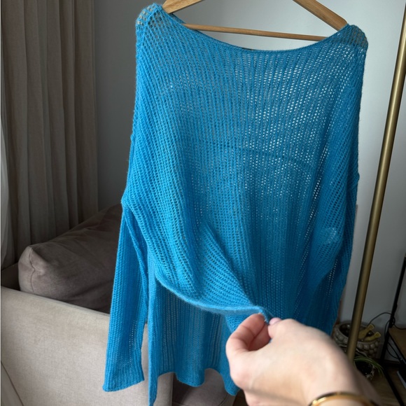 Free People Cashmere Loose Knit Pullover Blue Oversized Sheer – S - Picture 5 of 10